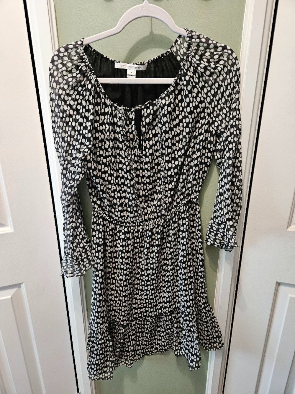 Diane Von Furstenberg Simonia Dress 10 Black White Polka Dot Silk Ruffle